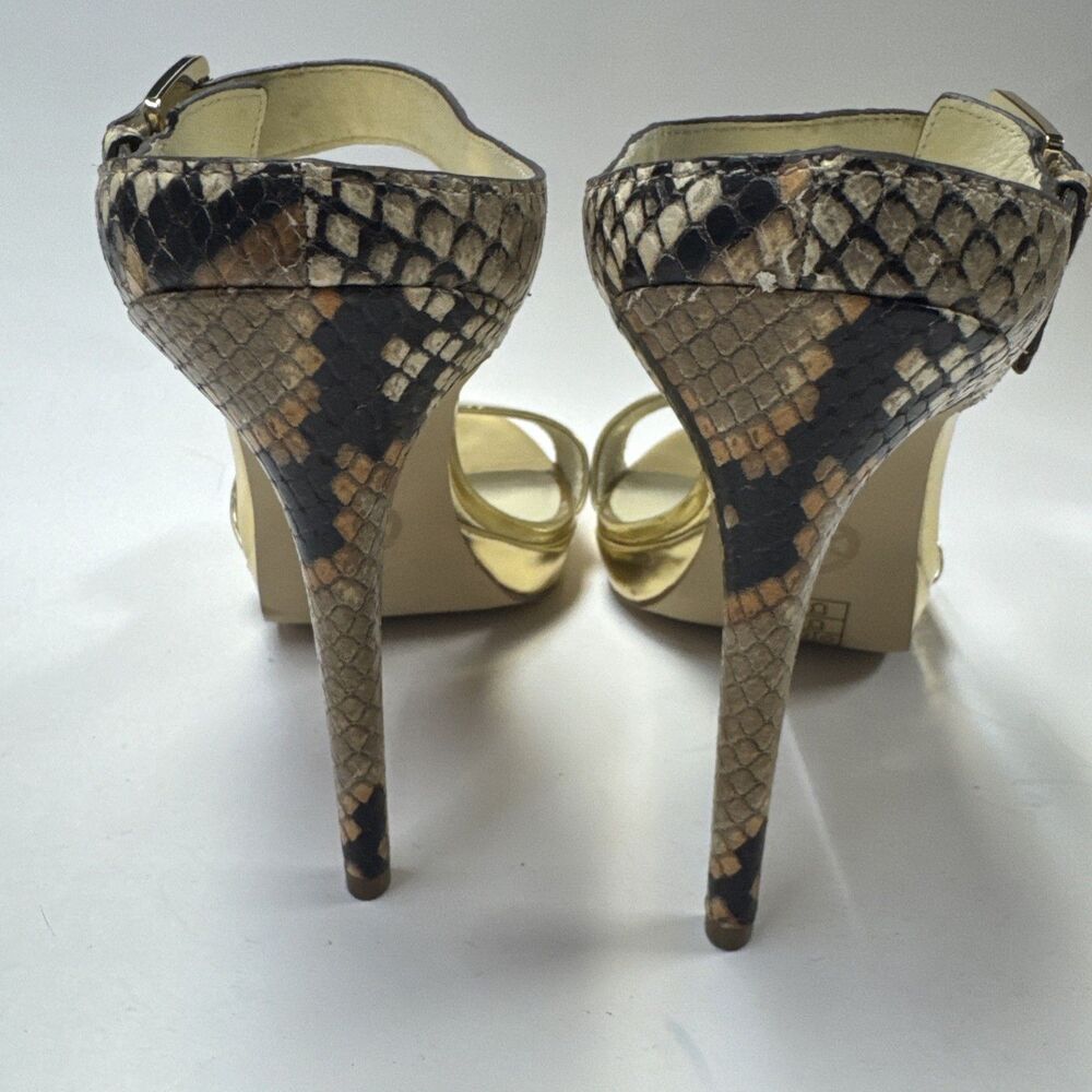 Michael Kors Odessa Snake Embossed Leather Platform Heel Size 8.5 Gold - Picture 4 of 8